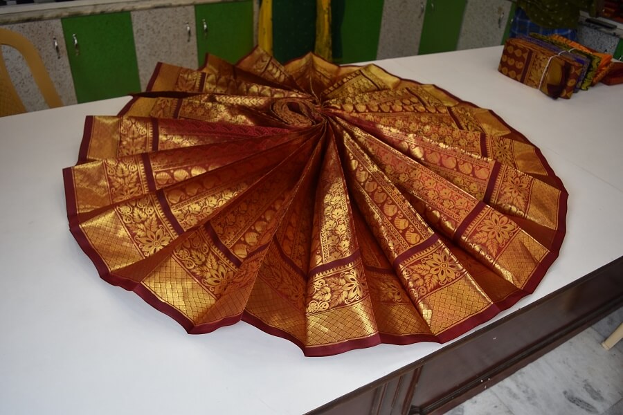 Pastel Pink Coloured Kanchipuram Silk Saree With Brown Pallu